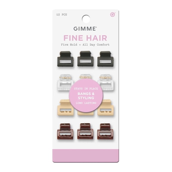 Gimme Beauty Mini Square Claw Clip Set - Small Hair Accessories - Perfect for Bangs & Fine Hair - Firm, Tension-Free Hold for Everyday Hairstyles - 12 Pack