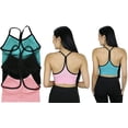 thumbnail image 3 of ToBeInStyle Women's 3 Pack Intricate Long Line Racerback Bralette, 3 of 6