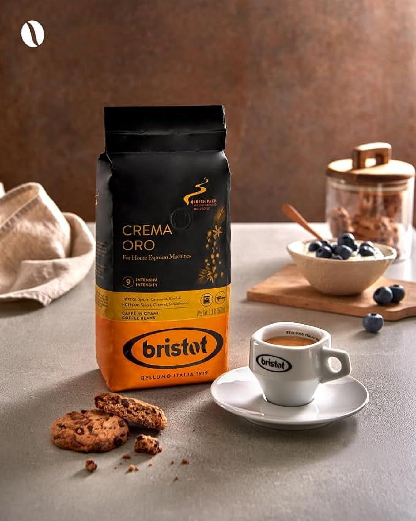 Bristot Crema Oro Italian Espresso Beans - Italian Beans Whole - Medium Roast - 1.1lb/500g