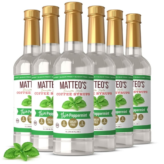 Matteo's Sugar Free Coffee Syrup, Peppermint (1L bottle, 6-pack)