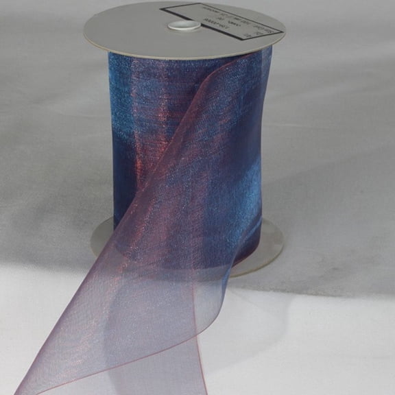 The Ribbon People Navy Blue and Purple Shimmering Crystal Organdy Wired Craft Ribbon 4" x 27 Yards
