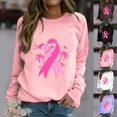 thumbnail image 3 of WREESH Women's Fall Long Sleeve Breast Cancer Awareness Sweatshirt Loose Crewneck Pullover Top Pink Ribbon Graphic Shirts Brown, 3 of 5