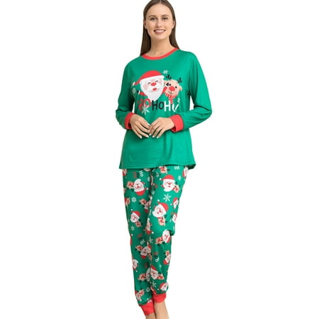 

Mightlink 1 Set Christmas Pajamas Santa Printing Add Atmosphere O-neck Family Matching Top Pant 2-piece Sleepwear Set for Gifts