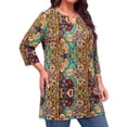 thumbnail image 3 of WellSize Plus Size Womens Tunic Tops 3/4 Sleeve Dressy Fall Blouses Casual V Neck Floral Shirts Tunics for Leggings, 3 of 8