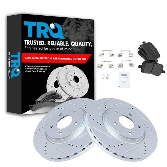 TRQ Performance Drilled Slotted Brake Rotor & Posi Metallic Pads Front Set