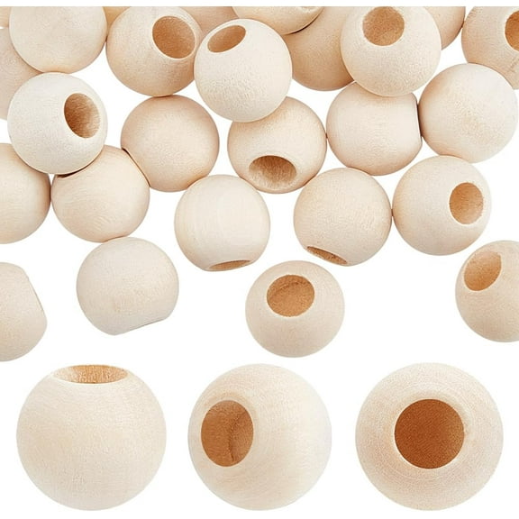 30Pcs Wood Dowel Rod End Caps 0.6 Inch in Diameter Half Drilled Wooden Solid Crafting Beads 0.2 Inch Hole for Crafts Round Unfinished Natural Wood Ball for Arts and Crafts for making