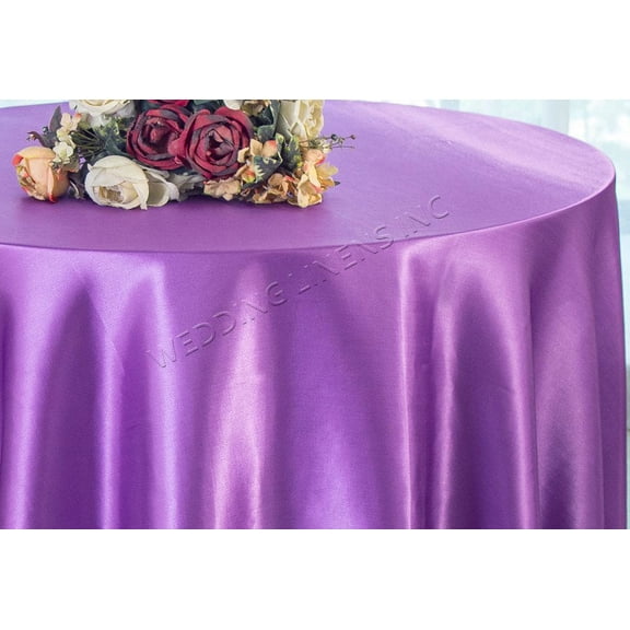 Wedding Linens Inc. 108" Round Satin Tablecloth Satin Table Cover Linens - Victoria Lilac