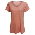 thumbnail image 5 of LOVZFMLL Women's T-Shirts Short Sleeve V Neck Shirts Summer Casual Basic Tees Solid Color Loose Fit Soft Tops with Pocket Pink XL, 5 of 8