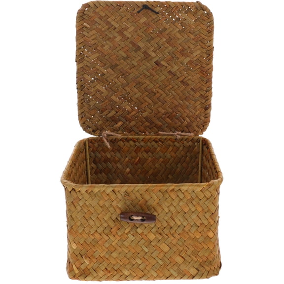 HONMEET Lidded Storage Basket Woven present Bin Khaki Synthetic Material 1 Set