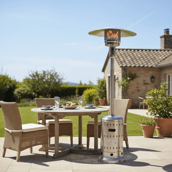 7.5FT Tall Patio Heaters, 48,000 BTU Outdoor Freestanding Heaters Heavy Duty Stainless Steel, Propane Heater with Wheels and Fast Ignition System, Stainless Steel Umbrella Heater for Outdoor Deck Use