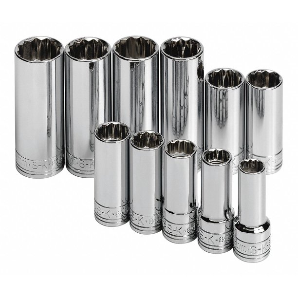 Sk Professional Tools Socket Set,Chrome,3/8 in,12 Pt 1871