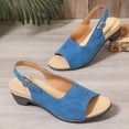 thumbnail image 4 of Women's Chunky Block Low Heels Ankle Strap Slingback Open Toe Summer Sandals Light Blue 9(42), 4 of 9