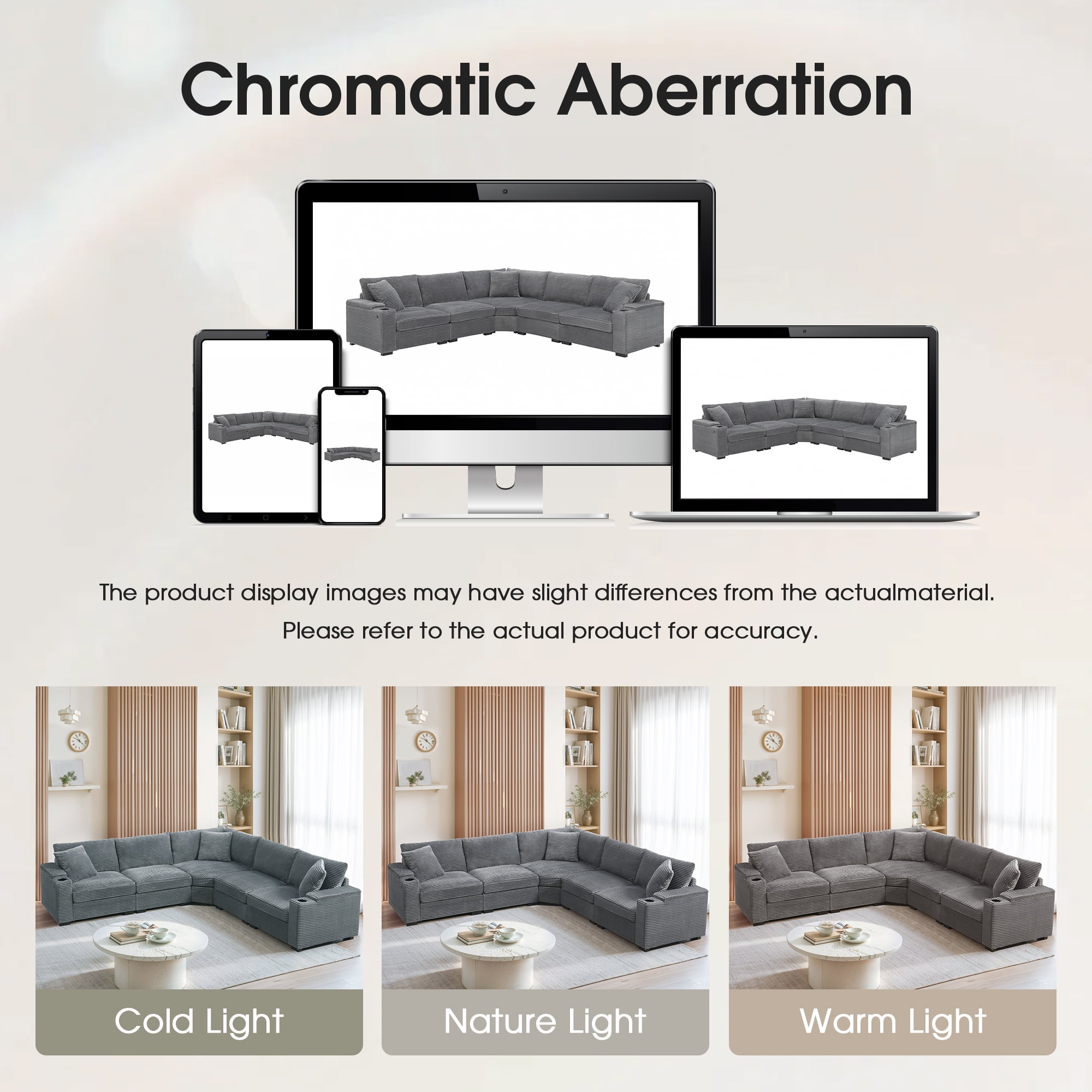 Sectional Sofa, L-Shape Sofa, Convertible Couch, Corner Couch with Armrest Storage and Cup Holders, Corduroy Sofa for Living Room, Gray