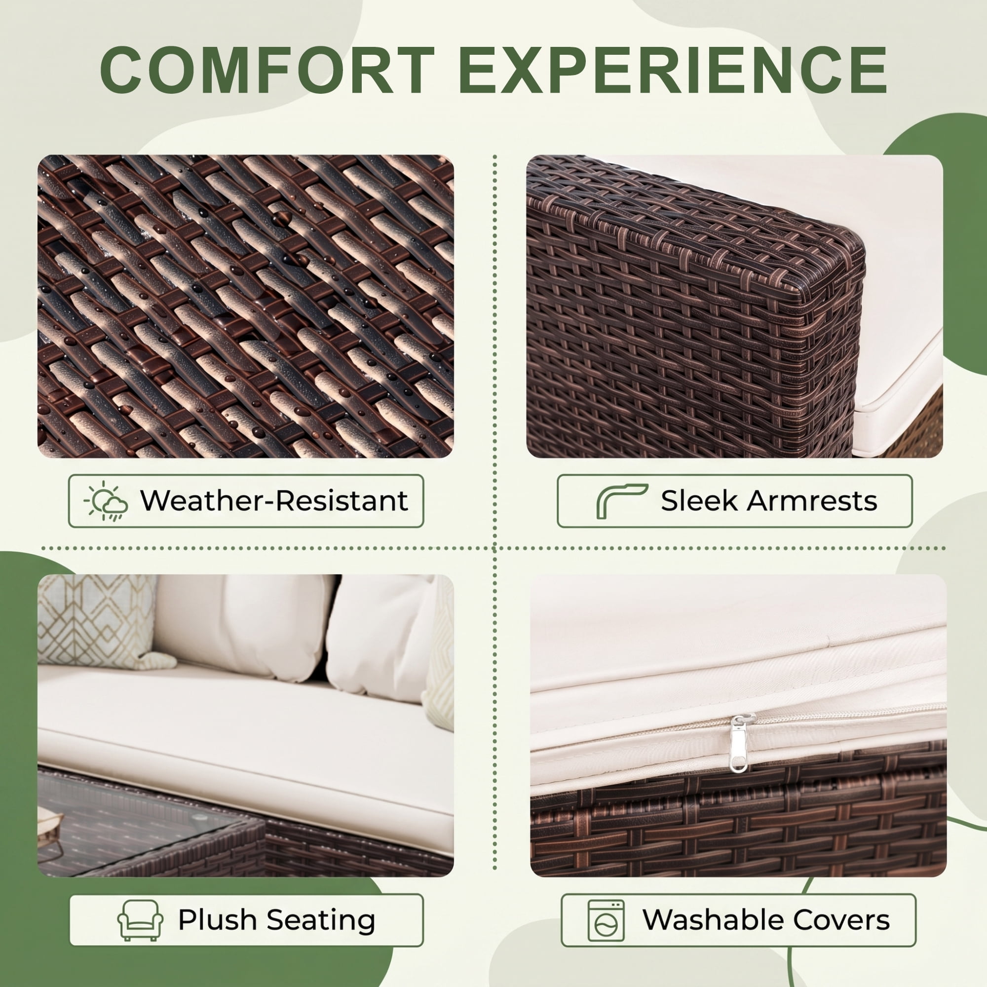Lacoo 4 Pieces Patio Furniture Sets Rattan Chair Wicker Conversation Sofa Set Outdoor Tble and Chairs for Backyard Porch Garden Poolside Balcony, White