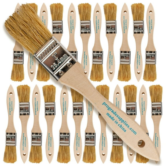Pro Grade Chip Brush, 1-inch Professional Paint Brushes, 24 Pack Natural China Bristle Paintbrush Set