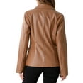 thumbnail image 3 of INSPIRE CHIC Women's Notched Lapel Faux Leather Blazer Double Breasted PU Work Formal Jackets, 3 of 6