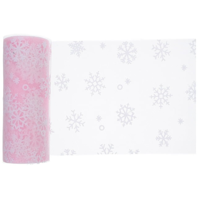 Rollo de tul navideño con copos de nieve de 15 cm y 10 yardas, cinta de organza brillante con copos de nieve para decoración navideña, envoltura de regalos y decoración de fiestas (rosa)