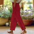 thumbnail image 4 of Bovemsi Women's Casual Pants Women Solid Straight Elastic Long Linen Waist Cotton Slit Trouser Legs with Pockets, 4 of 6