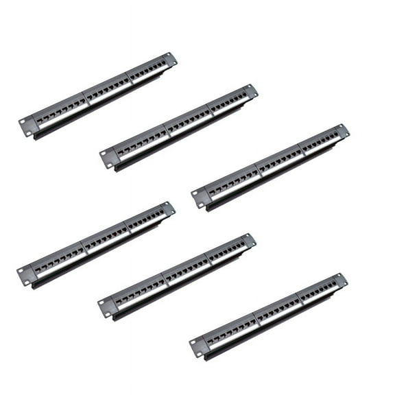 6pcs 19Inch 1U Cabinet Rack Pass-Through 24 Port CAT6 Patch Panel RJ45 Contact Port (RJ45 Contact Port) Modular Frame,6 x 24 Port CAT6 Patch Panel,black