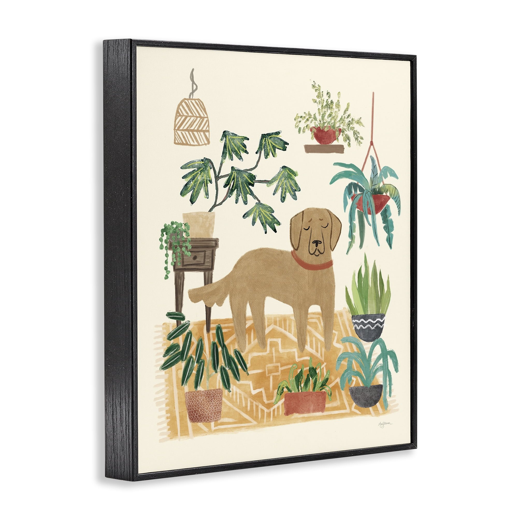 Stupell Industries Labrador with House Plants Animals & Insects Painting Black Framed Art Print Wall Art, 16 x 20