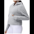 thumbnail image 3 of Sudadera con Capucha para Mujer, de Larga, Corta, con Media Cremallera y Bolsillos con Orificio para el Pulgar. Gris M, 3 of 6
