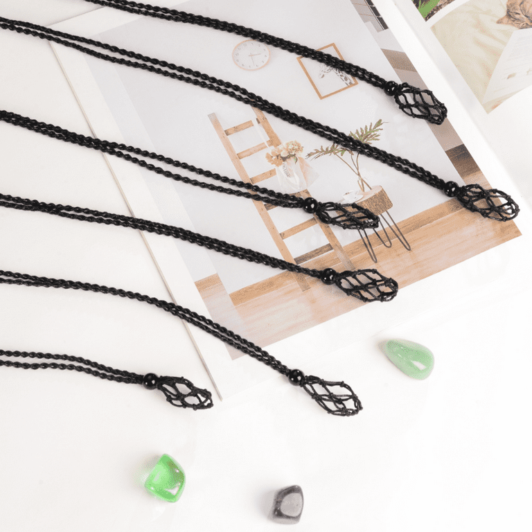6pcs Empty Stone Holder Pendant 2 Color Crystal Necklace Holder Cord  Adjustable Woven Necklace Crystal Cage Holder Rope Pendant for for Stone  DIY Bracelet Necklace Jewelry Supplies 