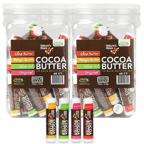 Nature's Bees Cocoa Butter Lip Balm, Original, Shea Butter, Olive Oil and Mango, Bulk Lip Care Pack for Dry Lips, Made with Coconut Oil, Beeswax, Vit