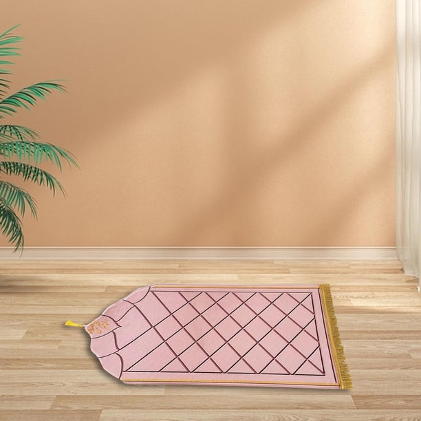 Alfombra de oración BLESIY plegable suave Alfombra musulmana coleccionable Rosa