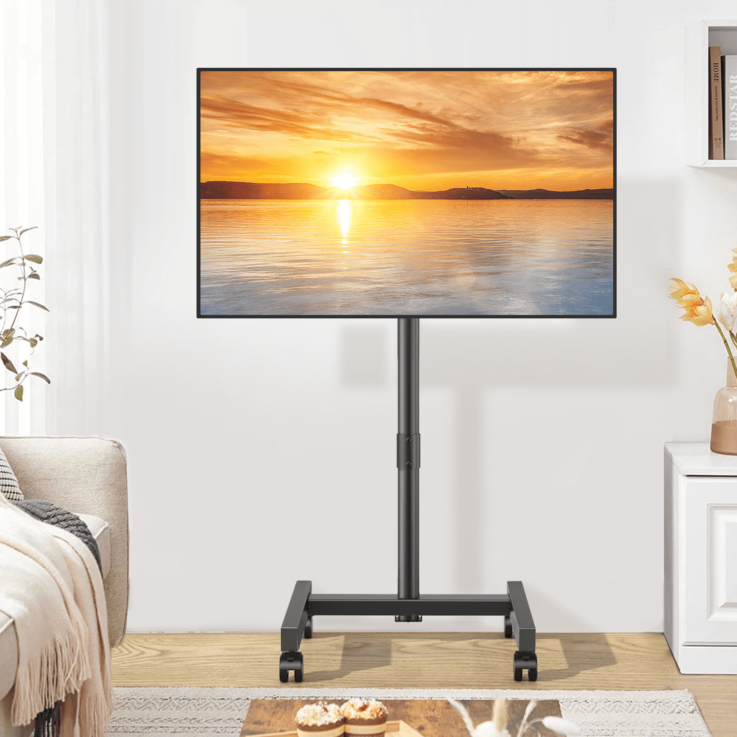 RTVR Floor Mobile TV Stand with Wheels for 13-50 inch Screens, Rolling TV Cart Stand with Mount, Portable Tilt Black