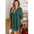 thumbnail image 2 of Women's Blackish Green Embroidered Eyelet Mini Dress with 3/4 Puffy Sleeves | L, 2 of 5