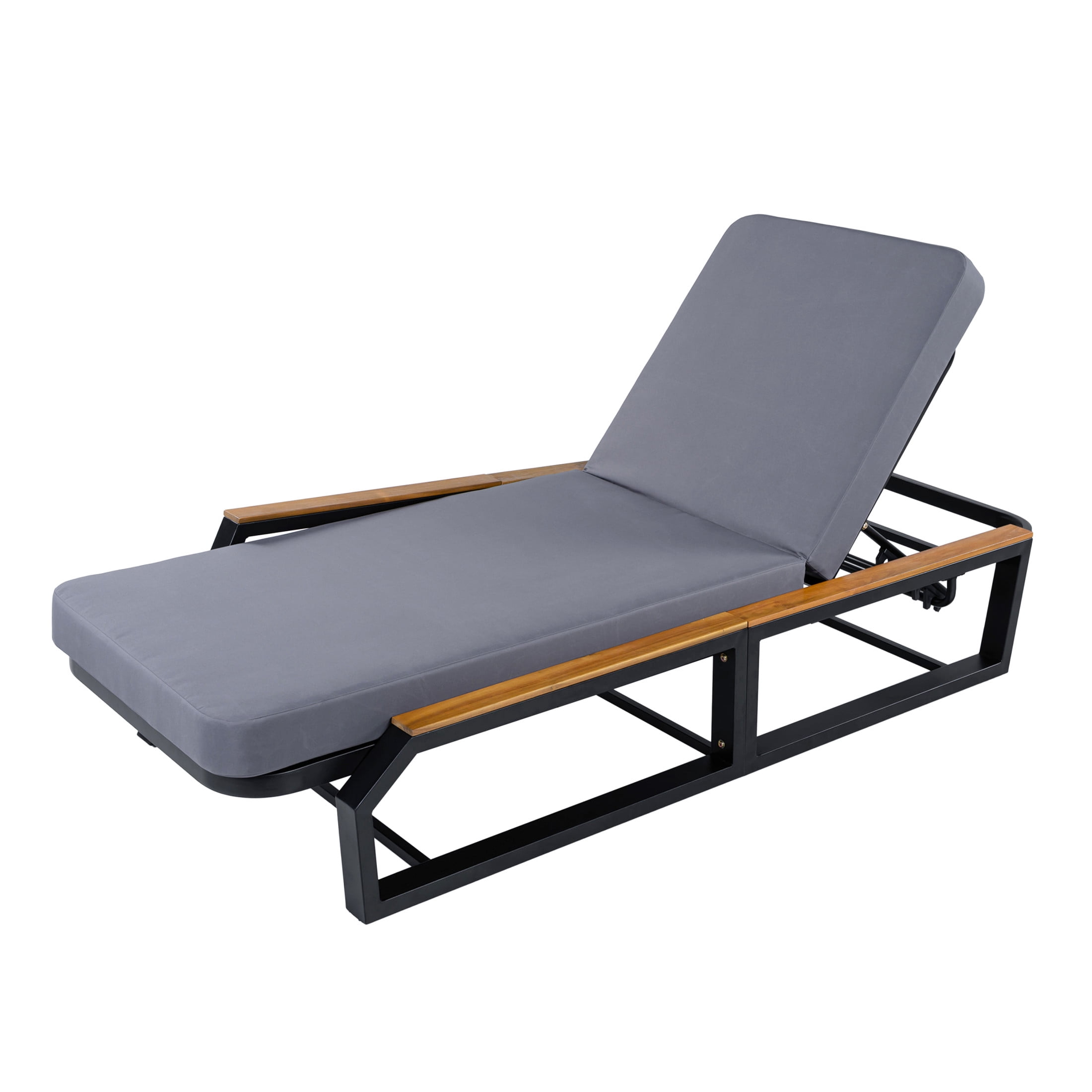Christopher Knight Home Outdoor Chaise Lounge with Cushion, 5-Position Adjustable Back, Iron Frame, Black+Gray