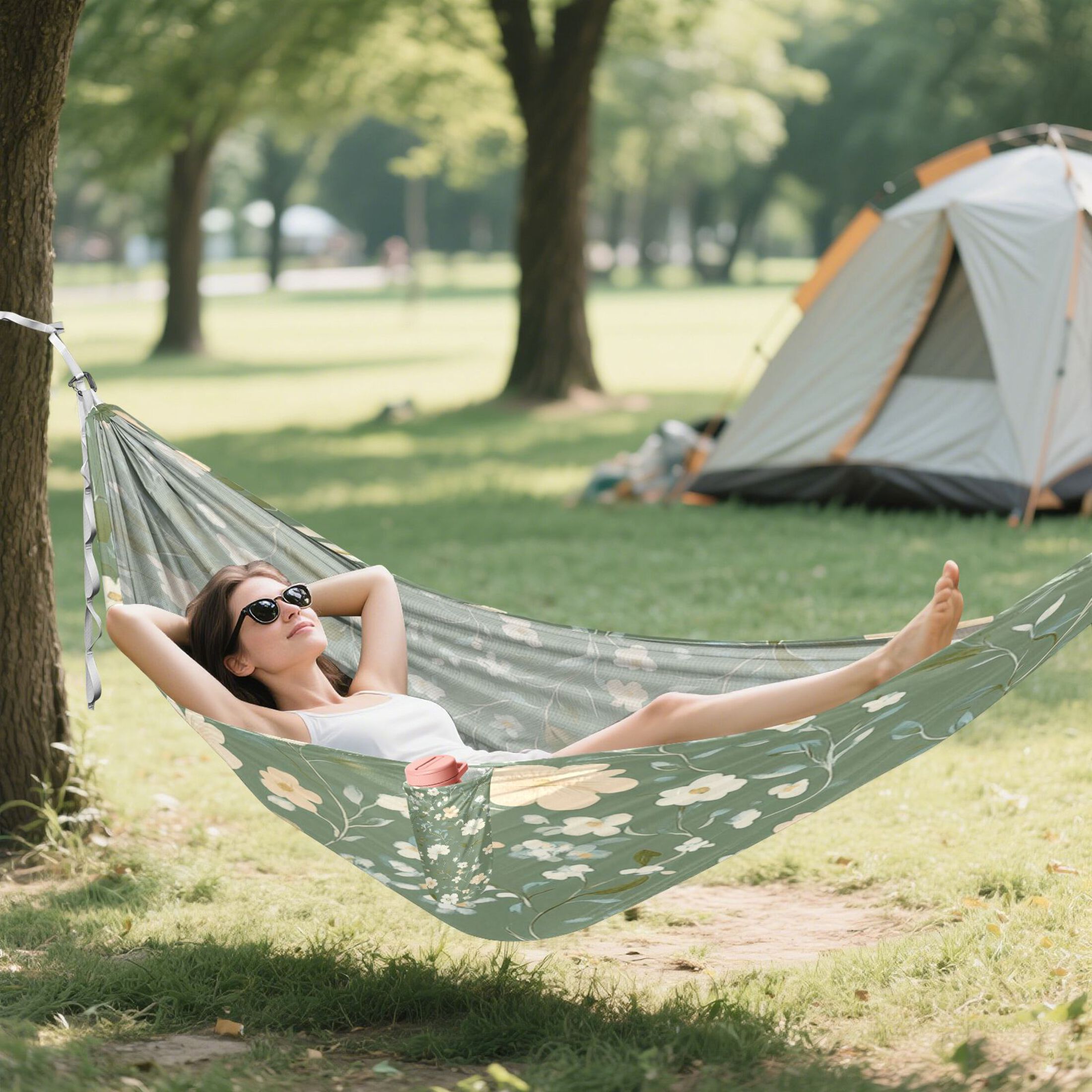 Hammock Camping Hammock Nylon Portable Hammock Travel Camping Hammock Green Background Flower