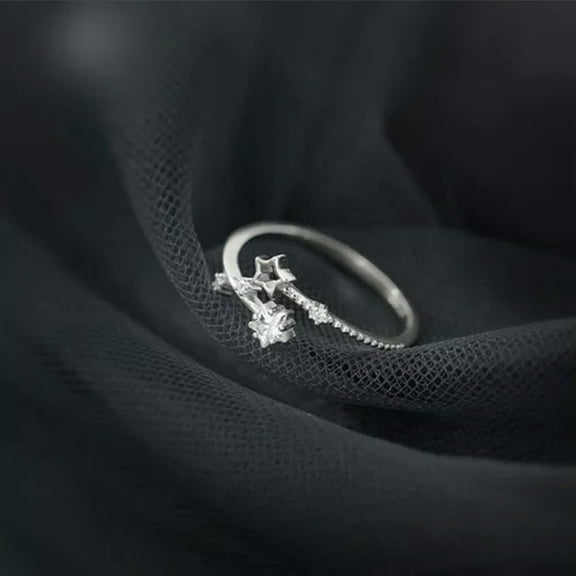 QQTDFG 925 Sterling Silver Tiny Star Dainty Thin Pinkie Ring Adjustable A3196-Silver-6