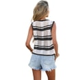 thumbnail image 4 of Women'S Sleeveless Striped Sweater Vest V Neck Tie Front Crochet Knit Tank Tops Black L, 4 of 9