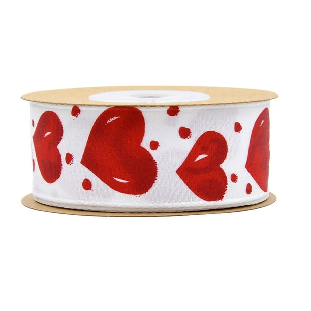 1 rollo de cinta decorativa de poliéster con diseño de corazón, color rojo, para envolver regalos.