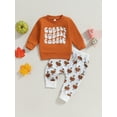 thumbnail image 3 of Elippeo Toddler  Autumn Thanksgiving Day Toddler Boys Girls Fall Outfits 6M M12M 18M 24M 3Y Letter Print Long Sleeve Sweatshirts and Turkey Print Pants Set, 3 of 9