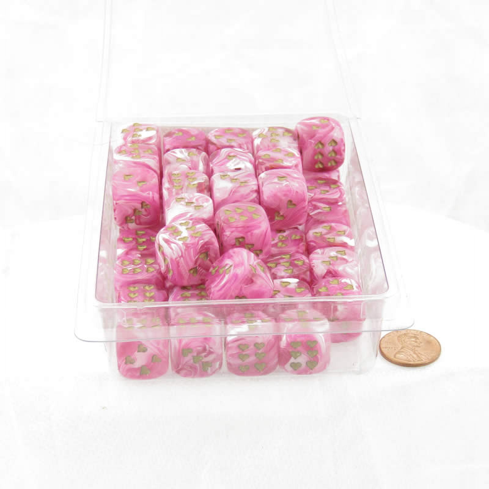 Pink Vortex Dice with Gold Colored Hearts D6 16mm (5/8in) Pack of 50 Wondertrail