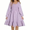 thumbnail image 2 of Loopsun Girls 4-13 Years Summer Long Sleeve Solid Fashion Dress, 2 of 4