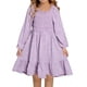 thumbnail image 1 of Vestido de niña de manga larga con cuello redondo, color liso, cuello alto, manga larga, dobladillo con volantes, vestido grande para niña, vestido de poliéster para niña, 1 of 7