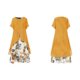 thumbnail image 2 of Primavera y verano nuevo vestido de dos piezas falso con cuello redondo estampado de algodón y lino, 2 of 3