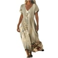 thumbnail image 2 of Yotami Women's Short Sleeve Beach Dress Summer Floral Print V-Neck Long Dress Boho Loose Flowy Dress for Outdoor, 2 of 4
