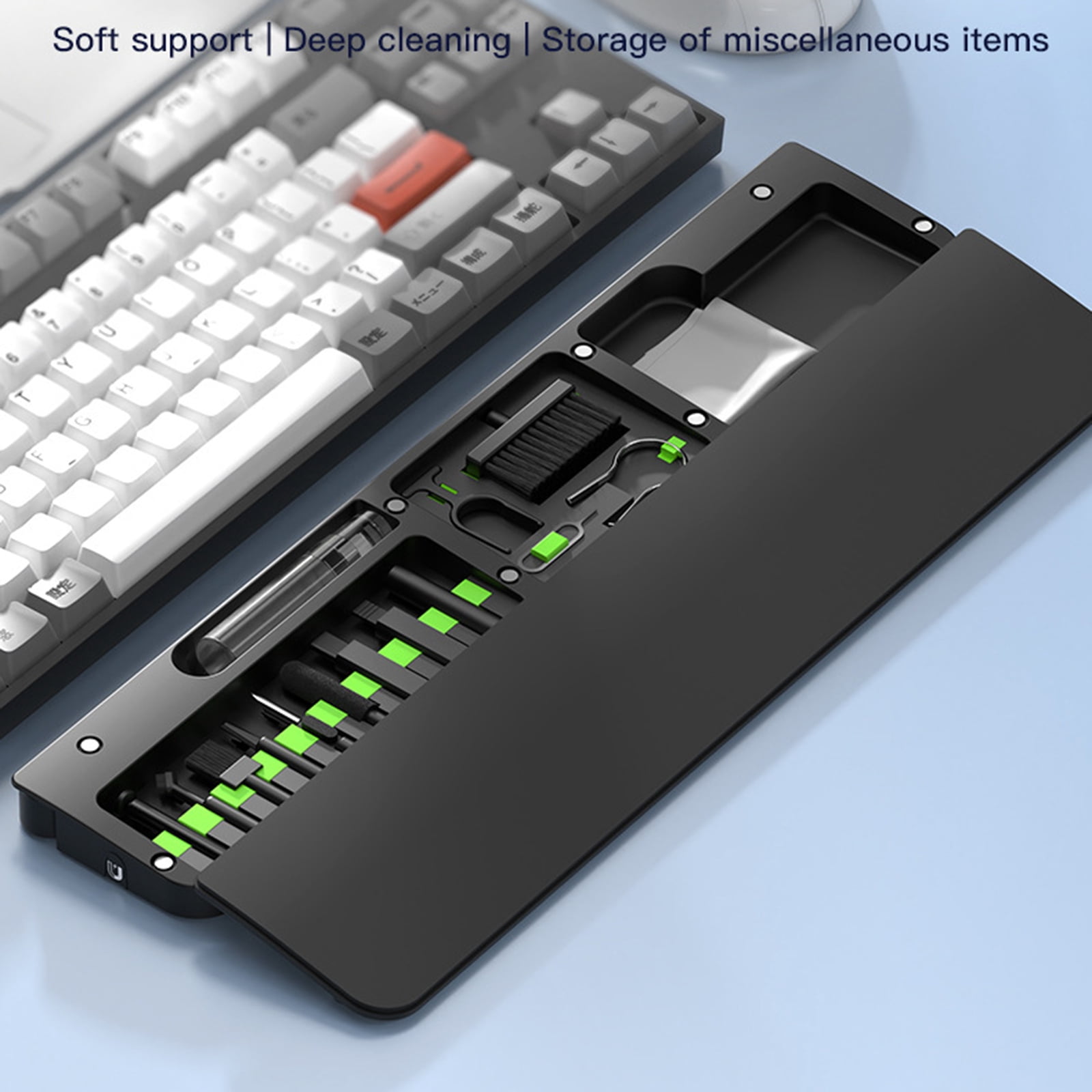 Wrist Rest For Keyboards 22 in 1 Multipurpose Cleaning Set Ergonomic Design NonSlip Base Workstations Organization