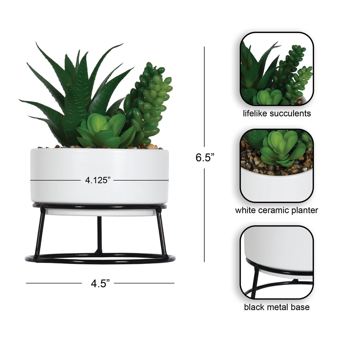 (6 pack) Mainstays 6.5 in Artificial Agave and Sedum Succulents in Ceramic Planter, Multicolor