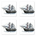 thumbnail image 1 of Vintage Coaster Set of 4, Old Aged Columbus Ship Sailing in the Imaginary Atlantic Ocean Voyage Journey Print, Square Hardboard Gloss Coasters, Standard Size, Multicolor, by Ambesonne, 1 of 2