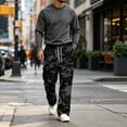 thumbnail image 5 of GrmtClth Mens Loose Fit Camo Cargo Trousers All Over Camo Print Multi Utility Pockets Drawstring Elastic Waist Street Casual Pants Black XL, 5 of 8