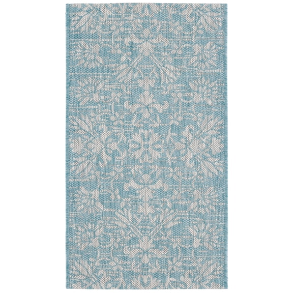 SAFAVIEH Courtyard Nina Floral Indoor/Outdoor Area Rug, Aqua/Grey, 2' x 3'7"