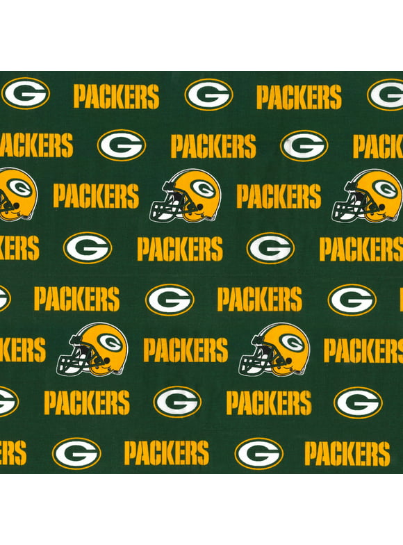 Green Bay Packers 58" 100% Cotton Logo Sports Sewing & Craft Fabric 10 yd By the Bolt, Green, Yellow and White