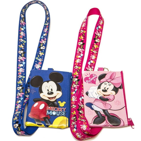 Disney Set of 2 Mickey and Minnie Mouse Lanyards with Detachable Coin Purse