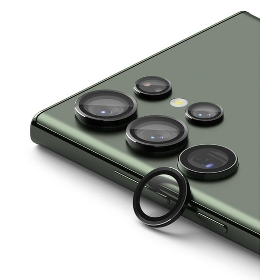 Ringke Camera Lens Frame Glass Compatible with Samsung Galaxy S23 Ultra Camera Lens Protector 5G, Glass Covers and Aluminum Alloy Frames - Black
