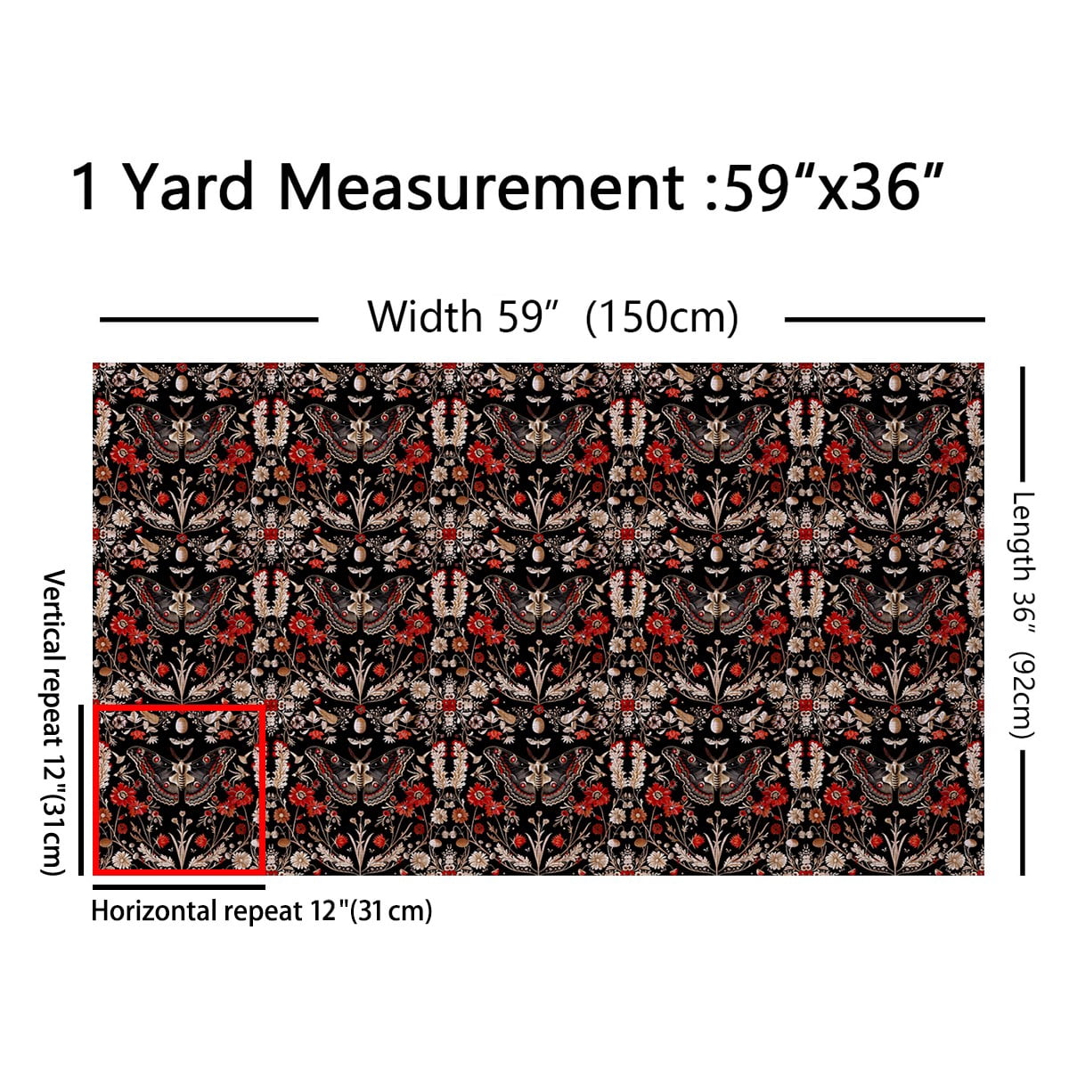 Castle Fairy Gothic Moth Fabric by the Yard 1 Yard,Chic Flower Home Decor Fabric by the Yard,Bohemian Theme Room Decor Fabric by the Yard,Luxury Bedroom Decor